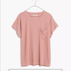 Madewell Cotton V-Neck Pocket Tee in Dusty Blush size M
